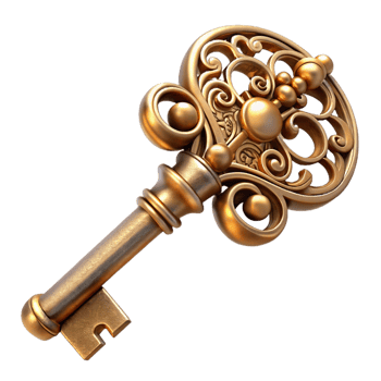striking inspired A vintage steampunk key with intricate filigree design. NO BACKGROUND with Transparent Background. png