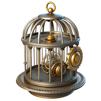 extraordinary bohemian Steampunk birdcage with intricate metalwork and clockwork elements. NO BACKGROUND with Transparent Background. detailed png