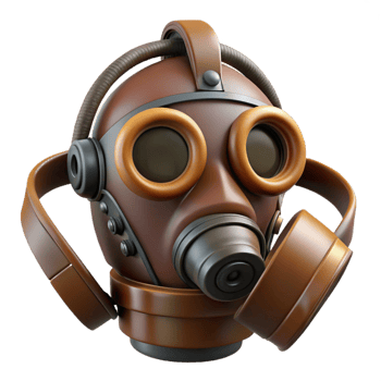splendid baroque Steampunk gas mask with filter canister and leather straps. NO BACKGROUND with Transparent Background. museum quality png