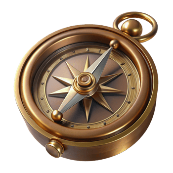 gorgeous rare Steampunk compass with ornate brass casing and rotating needle. NO BACKGROUND with Transparent Background. png