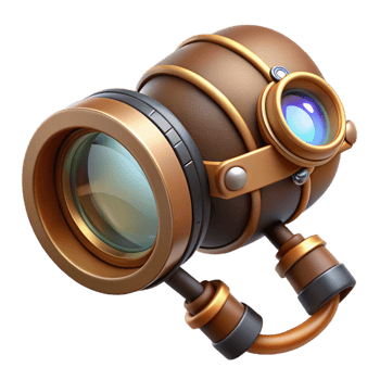 whimsical fascinating Steampunk goggles with attached magnifying glass and light. NO BACKGROUND with Transparent Background. professional png