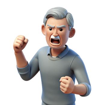 signature modern Angry senior man shaking his fist, NO BACKGROUND with Transparent Background. ultra HD png