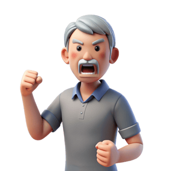 inspired futuristic Angry senior man shaking his fist, NO BACKGROUND with Transparent Background. gallery standard png