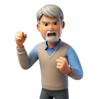 standout traditional Angry senior man shaking his fist, NO BACKGROUND with Transparent Background. high quality png