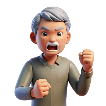 nostalgic gorgeous Angry senior man shaking his fist, NO BACKGROUND with Transparent Background. studio quality png