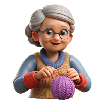 fascinating industrial Senior woman knitting, NO BACKGROUND with Transparent Background. authentic png