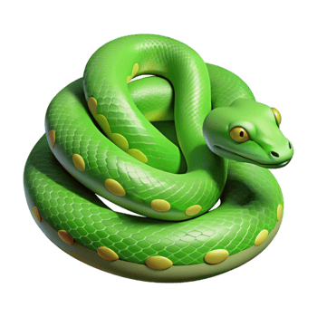 unparalleled avant-garde A slithering green tree python, coiled. NO BACKGROUND with Transparent Background. high resolution png