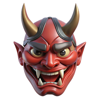 enchanting whimsical coastal A Japanese Oni mask. NO BACKGROUND with Transparent Background. luxury png