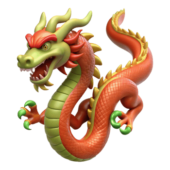 splendid nostalgic organic A Chinese dragon, serpentine and powerful. NO BACKGROUND with Transparent Background. handcrafted png