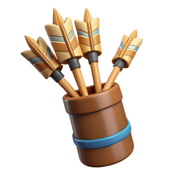 iconic renaissance A quiver full of arrows, fletched with eagle feathers, NO BACKGROUND with Transparent Background. refined png