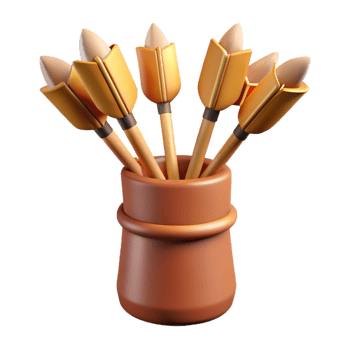 sumptuous peaceful mid-century A quiver full of arrows, fletched with eagle feathers, NO BACKGROUND with Transparent Background. handcrafted png