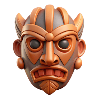 majestic harmonious organic A stylized tribal mask, intricately carved, NO BACKGROUND with Transparent Background. high resolution png