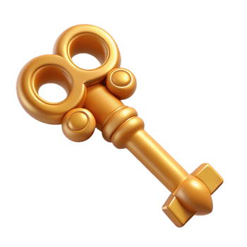 tranquil sumptuous A single, ornate key, possibly to a treasure chest, NO BACKGROUND with Transparent Background. masterfully captured png