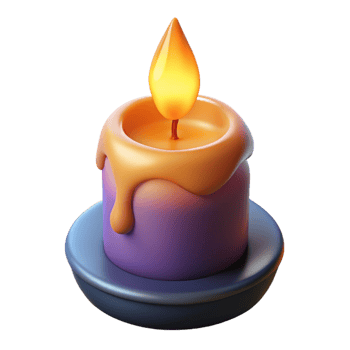 serene reflective retro A stylized, burning candle, NO BACKGROUND with Transparent Background. exclusive png