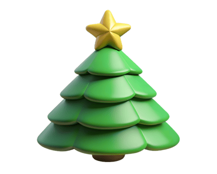 Stylized Green Christmas Tree with Golden Star, Transparent Background Render png