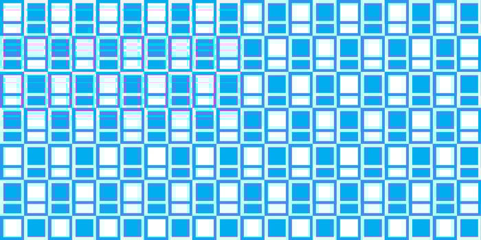 Blue and white geometric pattern arranged in a symmetrical grid of rectangular shapes. background abstract. vector