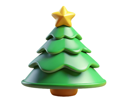 Cartoon Green Christmas Tree with Yellow Star on Top and Transparent Background png