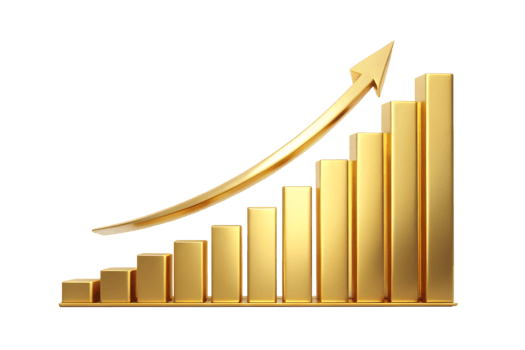 Golden Bar Chart Ascending with Arrow on Transparent Background, 3D Render png