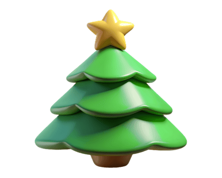 Green Christmas Tree Icon with Yellow Star Topper on Transparent Background png
