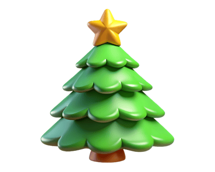 Cartoon Style Christmas Tree with Gold Star Topper on Transparent Background png