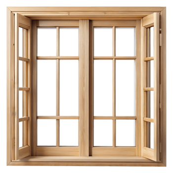Wooden Window with Grids, Opens to Transparent Background, Interior Fixture png