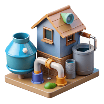 picturesque mid-century Sustainable house rainwater harvesting system component, NO BACKGROUND with Transparent Background. precision png