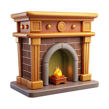 immaculate dramatic organic Georgian townhouse fireplace mantelpiece with decorative tiles, NO BACKGROUND with Transparent Background. studio quality png
