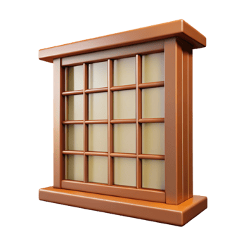 pristine whimsical futuristic Craftsman bungalow window frame and mullions, NO BACKGROUND with Transparent Background. top-tier png