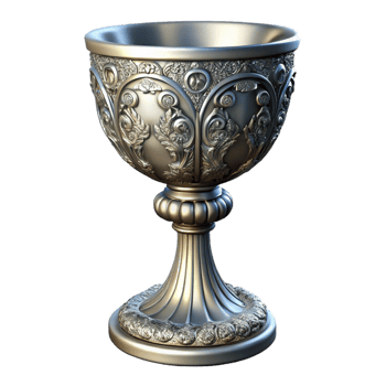enchanting modern A single, ornate silver chalice adorned with intricate carvings. NO BACKGROUND with Transparent Background. gallery standard png