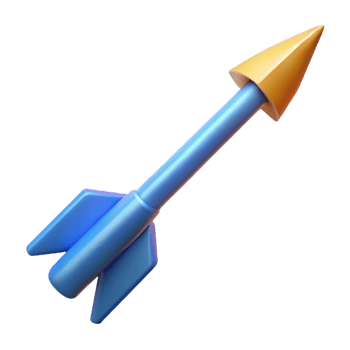 impressive retro A single, stylized arrow with glowing fletching. NO BACKGROUND with Transparent Background. 8K png
