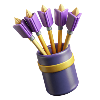 radiant dramatic industrial A quiver full of magical arrows with different tips. NO BACKGROUND with Transparent Background. professional png