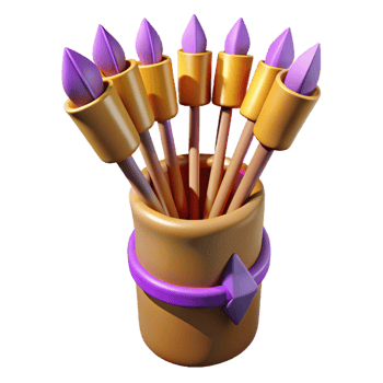 picturesque coastal A quiver full of magical arrows with different tips. NO BACKGROUND with Transparent Background. 8K png