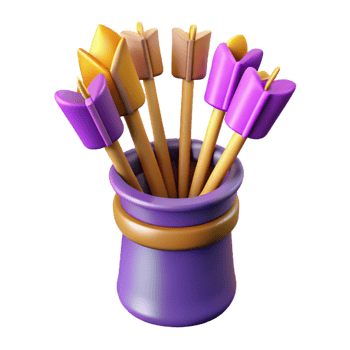 notable artistic A quiver full of magical arrows with different tips. NO BACKGROUND with Transparent Background. exclusive png