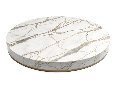 A round platform made from chiseled marble, with flowing, elegant veins of white and gray running throughout, placed against a clean, contemporary space., isolated on a transparent background png