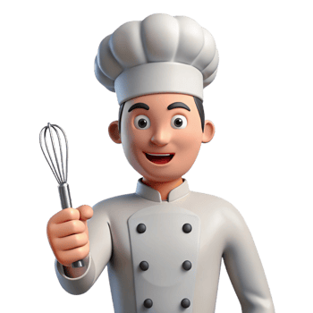 striking futuristic Chef in uniform holding a whisk NO BACKGROUND with Transparent Background. handcrafted png