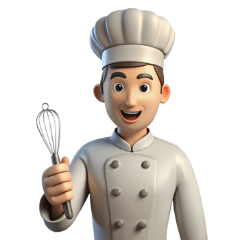 striking traditional Chef in uniform holding a whisk NO BACKGROUND with Transparent Background. artisan png