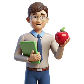iconic surreal Teacher holding an apple NO BACKGROUND with Transparent Background. flawless png