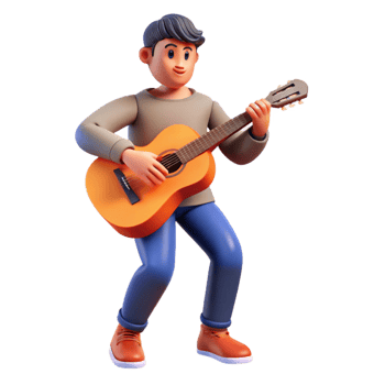 passionate radiant Musician playing a guitar NO BACKGROUND with Transparent Background. refined png