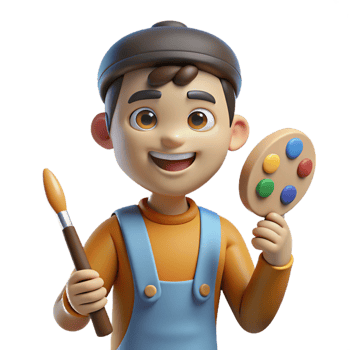 fascinating artistic Artist holding a paintbrush NO BACKGROUND with Transparent Background. refined png