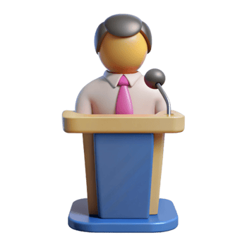 majestic distinctive Speaker at a podium NO BACKGROUND with Transparent Background. png