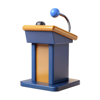 pristine joyful artistic Speaker at a podium NO BACKGROUND with Transparent Background. luxury png