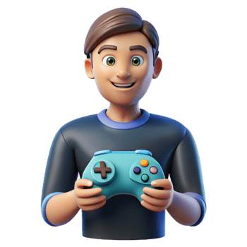 magnificent playful vintage Gamer with a controller NO BACKGROUND with Transparent Background. sharp png