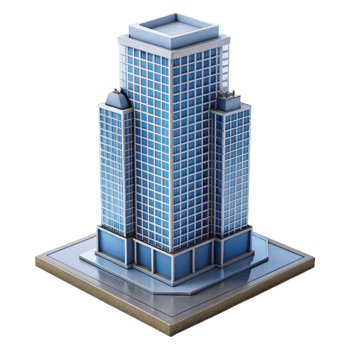 stunning retro Modern skyscraper architectural model, NO BACKGROUND with Transparent Background. 4K png