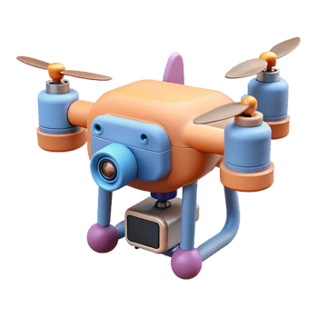playful striking Drone with camera gimbal stabilized aerial footage NO BACKGROUND with Transparent Background. impeccable png