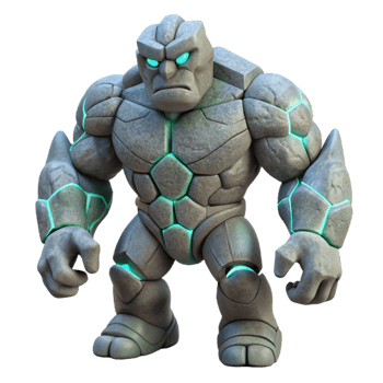 nostalgic captivating A powerful golem, made of stone. NO BACKGROUND with Transparent Background. 4K png
