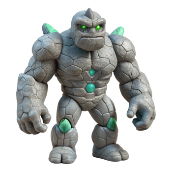 enchanting classic A powerful golem, made of stone. NO BACKGROUND with Transparent Background. handcrafted png