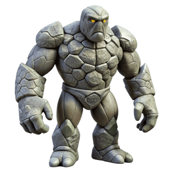 inspired abstract A powerful golem, made of stone. NO BACKGROUND with Transparent Background. 8K png