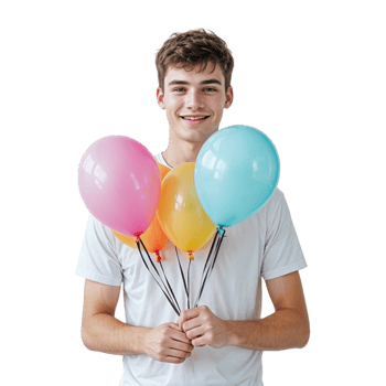 Man holding colorful balloons png