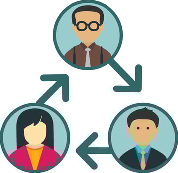 A group of people are shown in a circle with arrows vector
