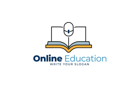 Online learning logo design with mouse icon vector